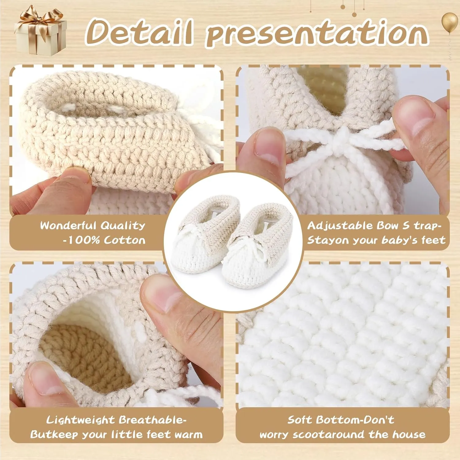 Baby Booties Newborn Hand Crochet Infant Shoes Warm Soft Cozy Knit Boots for Boy Girl