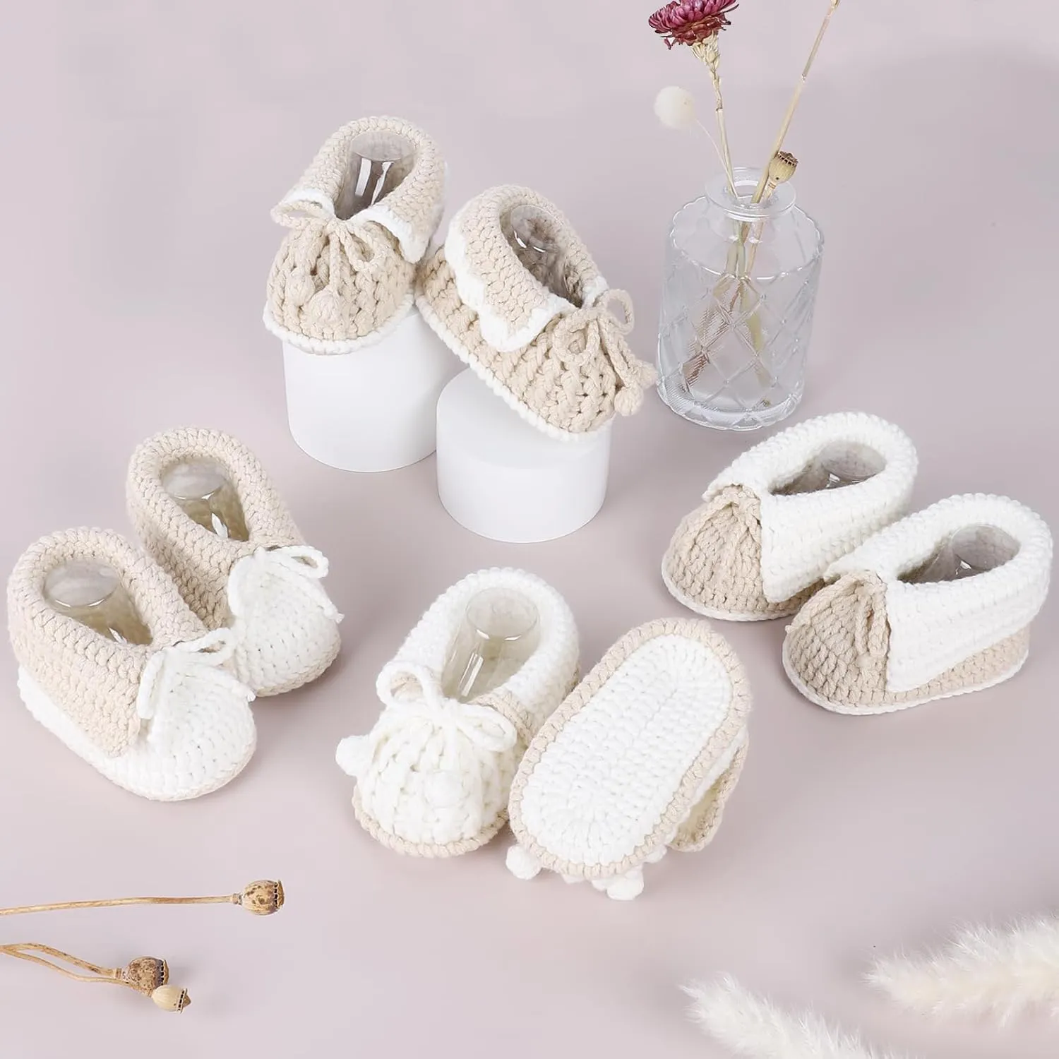 Baby Booties Newborn Hand Crochet Infant Shoes Warm Soft Cozy Knit Boots for Boy Girl