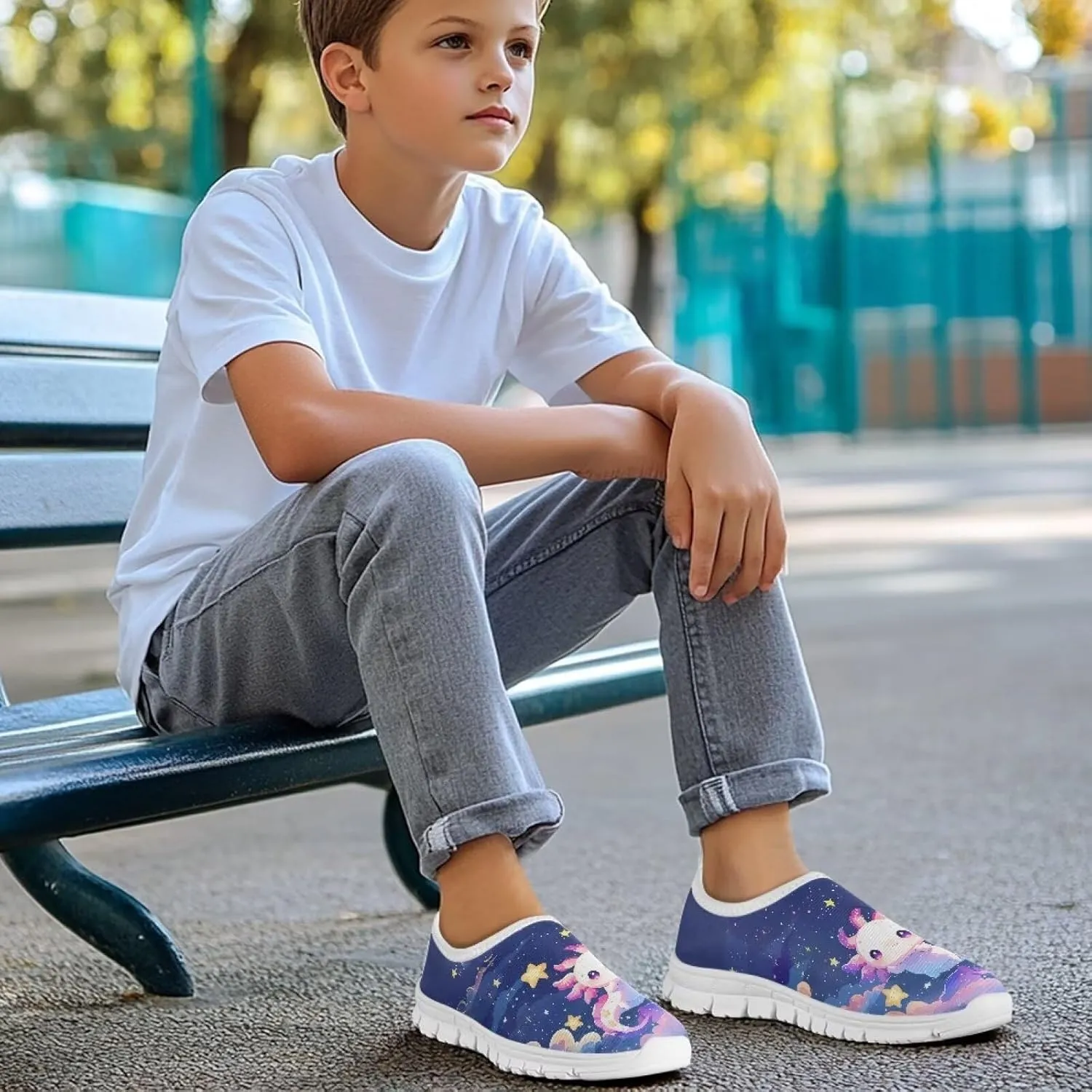 Big Kids Girls Slip on Shoes Size 11.5-4 for Casual Gym Low Top Design