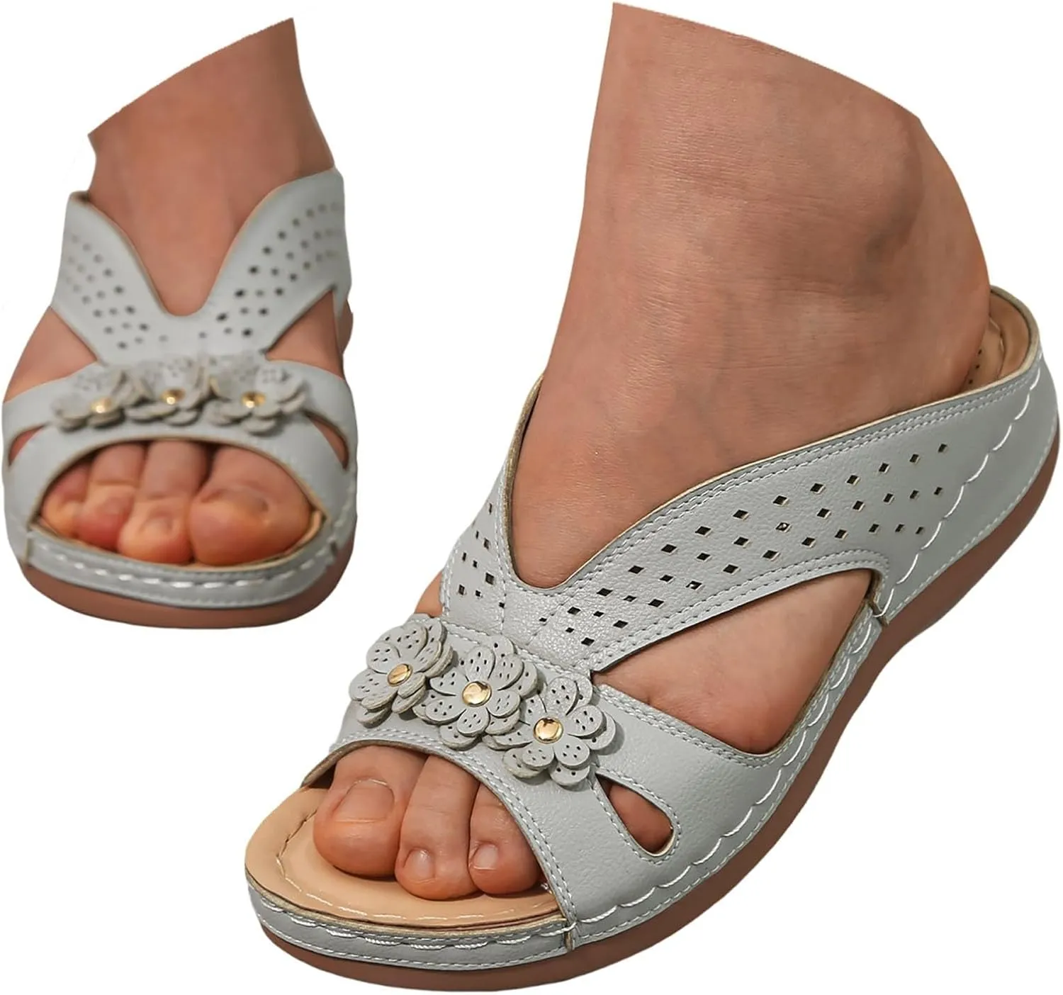 Bohemian Sandals for Women Wedge Shoes 2025 Arch Support Open Toe Fish Mouth Mesh Breathable Slides Lightweight Platform Shoe