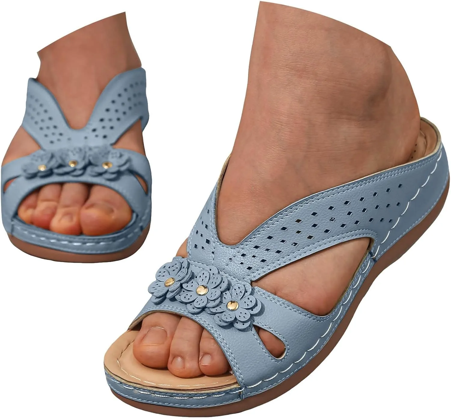 Bohemian Sandals for Women Wedge Shoes 2025 Arch Support Open Toe Fish Mouth Mesh Breathable Slides Lightweight Platform Shoe