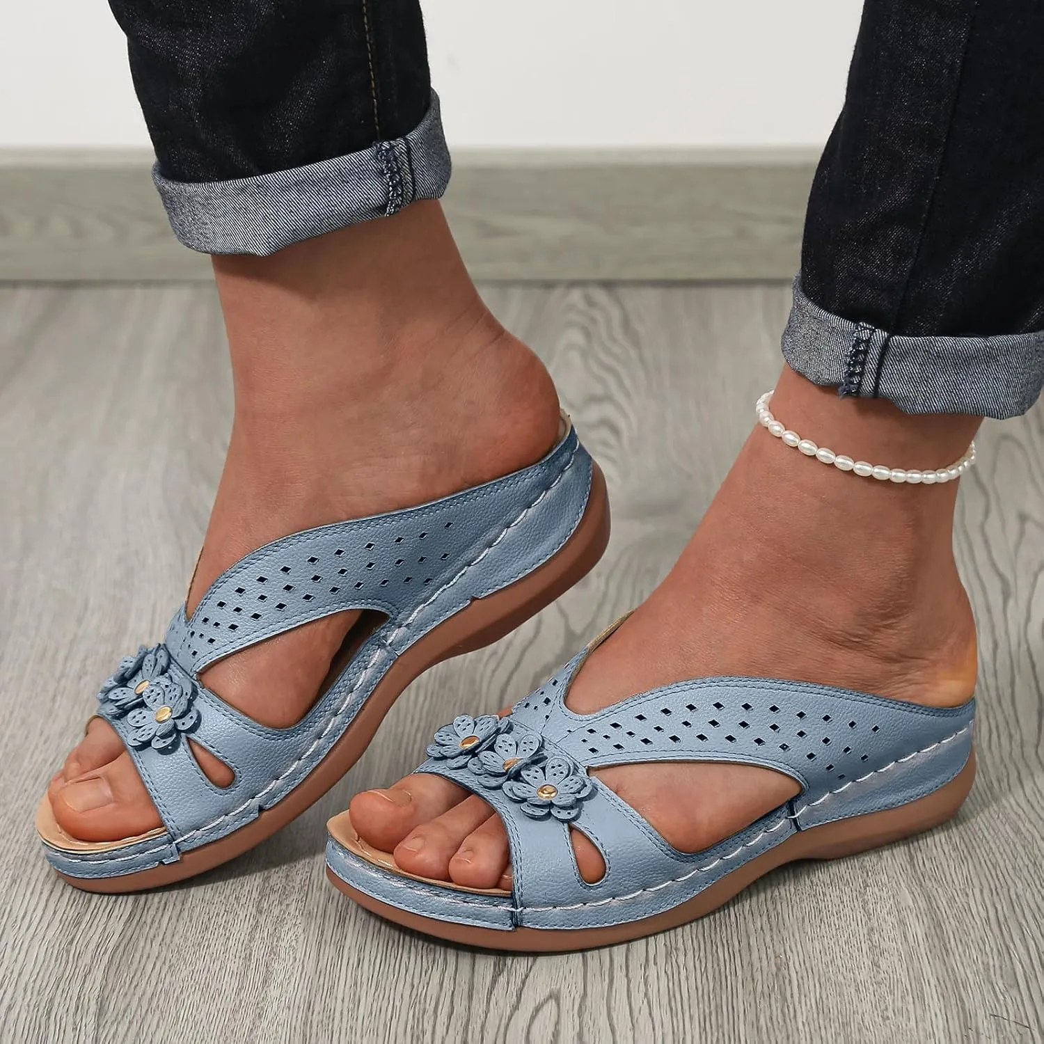 Bohemian Sandals for Women Wedge Shoes 2025 Arch Support Open Toe Fish Mouth Mesh Breathable Slides Lightweight Platform Shoe