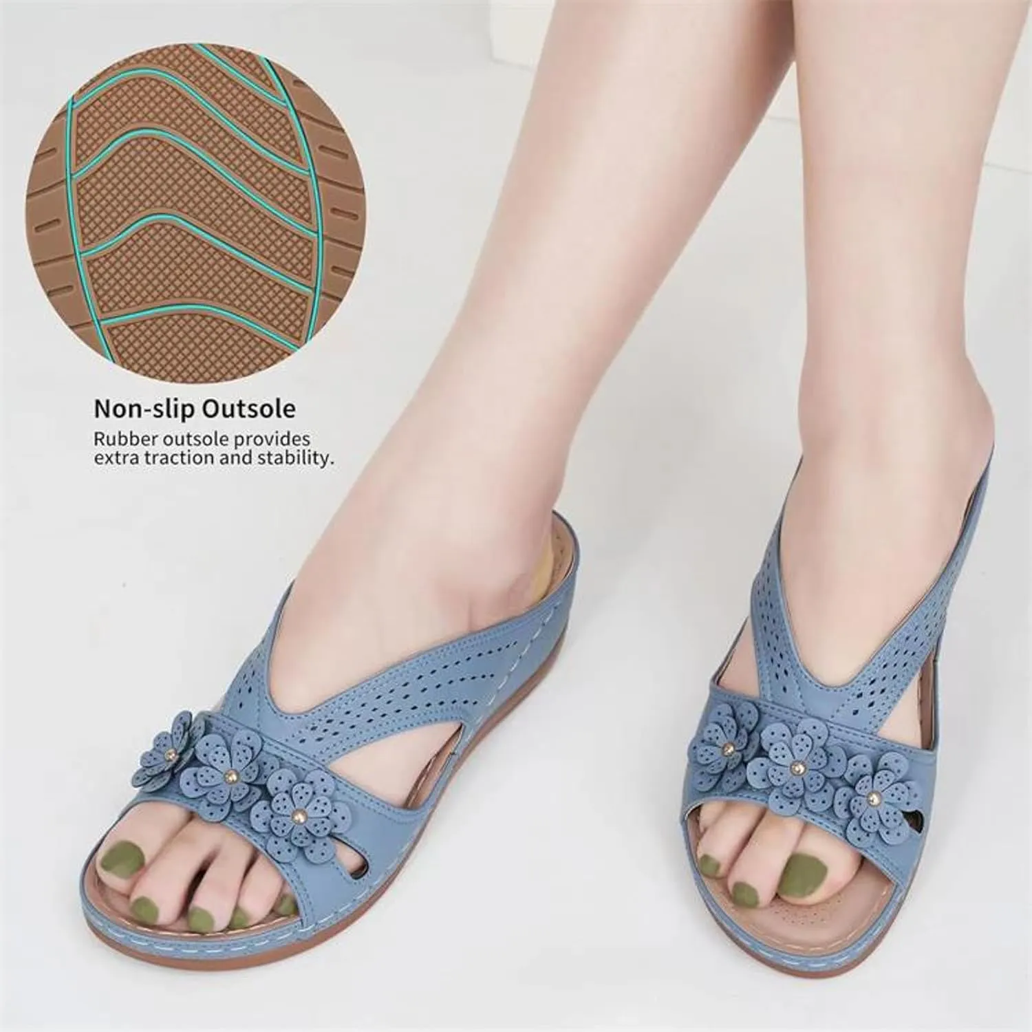 Bohemian Sandals for Women Wedge Shoes 2025 Arch Support Open Toe Fish Mouth Mesh Breathable Slides Lightweight Platform Shoe