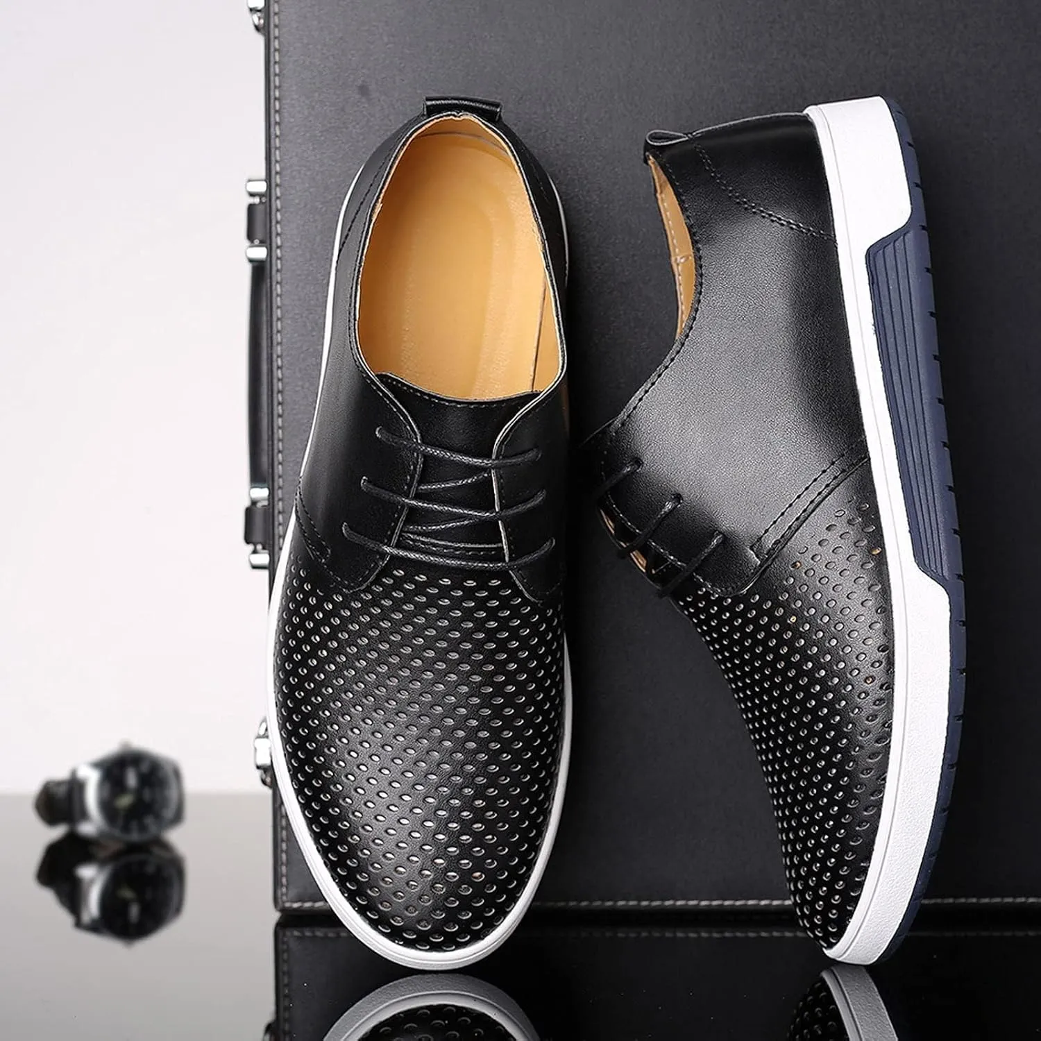 BORAMAX Men's Casual Non-Slip Oxford Shoes -Men's Flat Fashion Breathable Business Formal Dress Sneakers Dress Shoes for Men