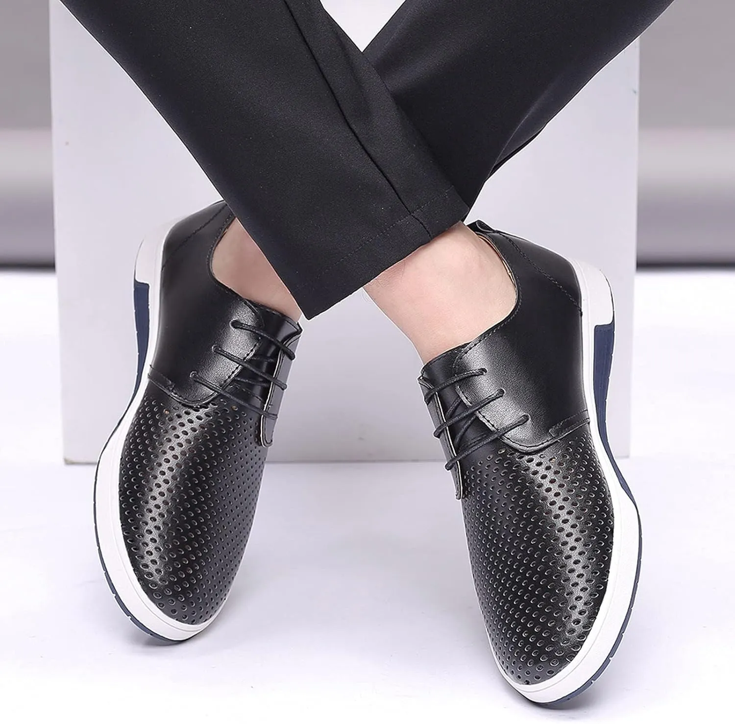 BORAMAX Men's Casual Non-Slip Oxford Shoes -Men's Flat Fashion Breathable Business Formal Dress Sneakers Dress Shoes for Men