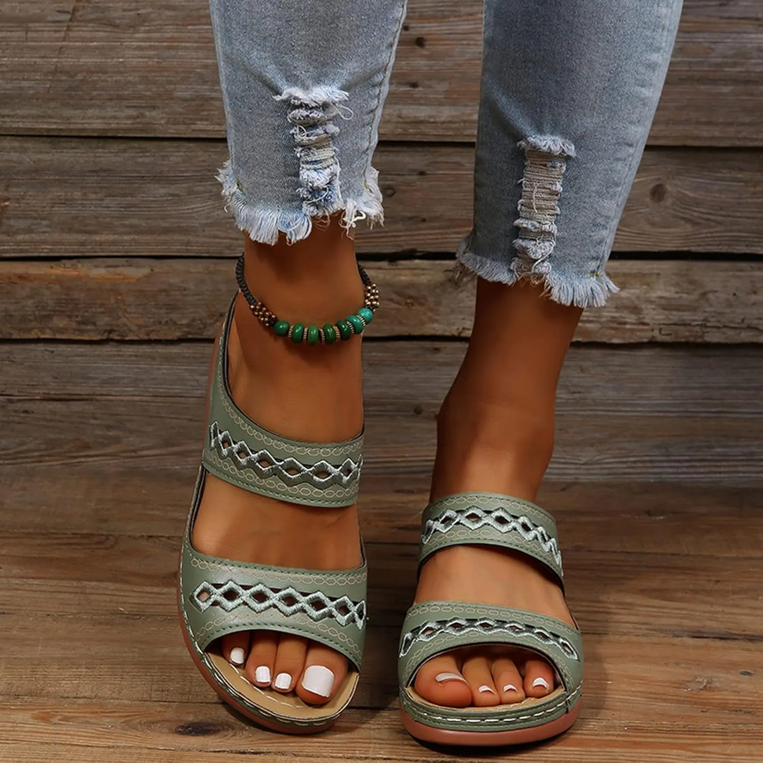 Cathalem Womens Orthopedic Sandals, Summer Comfortable Walking Sandals with Arch Support Platform Wedge Slides Shoes