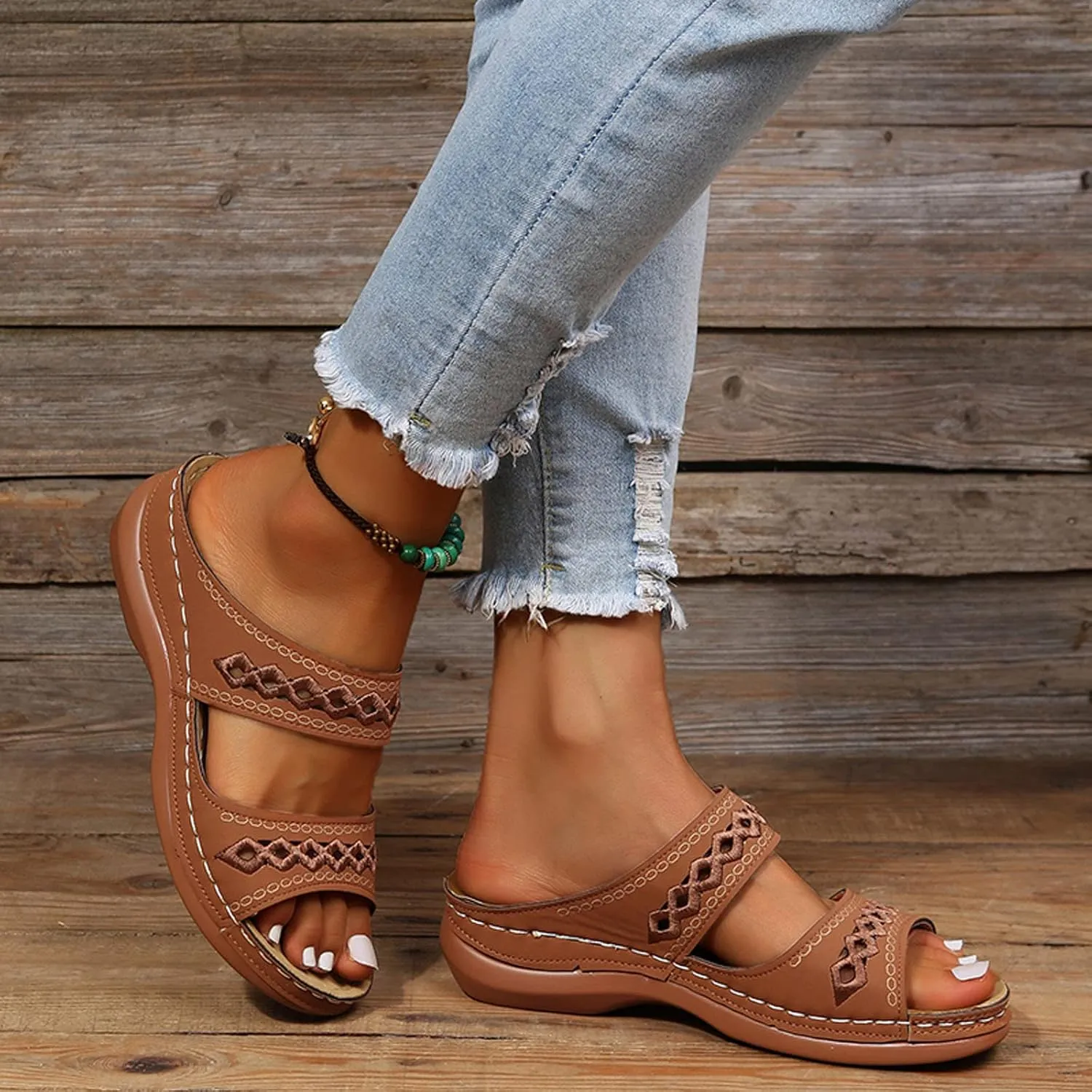 Cathalem Womens Orthopedic Sandals, Summer Comfortable Walking Sandals with Arch Support Platform Wedge Slides Shoes