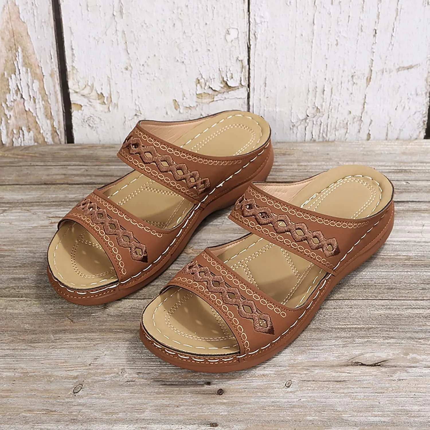 Cathalem Womens Orthopedic Sandals, Summer Comfortable Walking Sandals with Arch Support Platform Wedge Slides Shoes