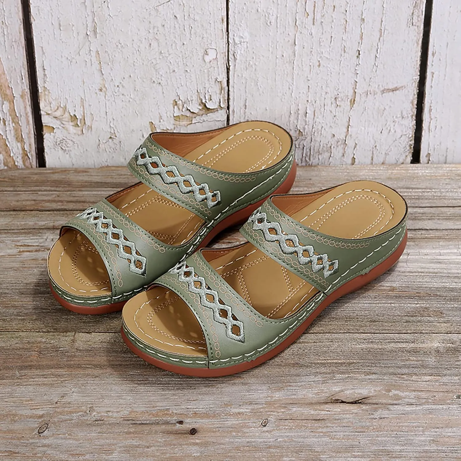 Cathalem Womens Orthopedic Sandals, Summer Comfortable Walking Sandals with Arch Support Platform Wedge Slides Shoes