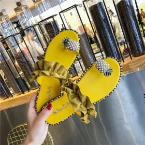 Chicvane Clip Toe Pineapple Lace Flat Sandals Slides Shoes