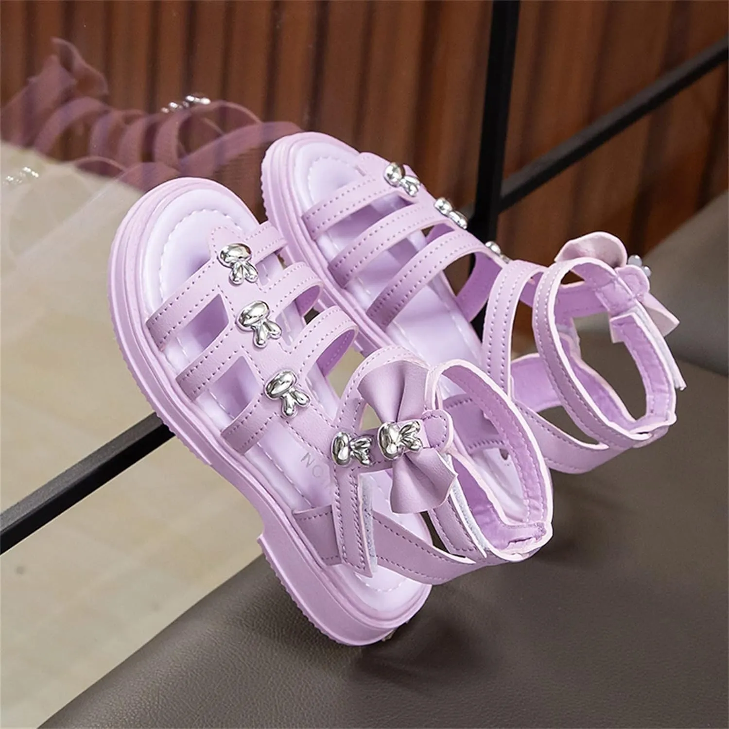 Children Shoes High Top Flat Sandals Roman Low Heel Dress Pump Ankle Strap Sandals Big Children Summer Sandals Girls Slides