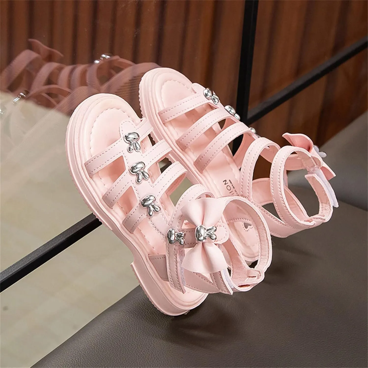 Children Shoes High Top Flat Sandals Roman Low Heel Dress Pump Ankle Strap Sandals Big Children Summer Sandals Girls Slides