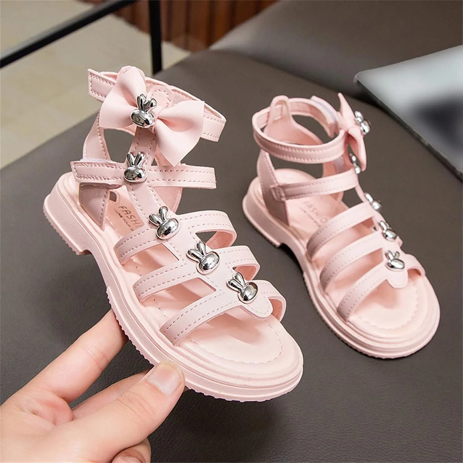 Children Shoes High Top Flat Sandals Roman Low Heel Dress Pump Ankle Strap Sandals Big Children Summer Sandals Girls Slides