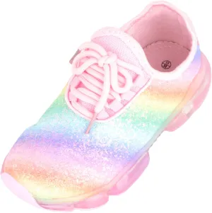 Childrens Kids Girls Sparkle Glitter Rainbow Casual Sports Running Walking Trainers Sneakers