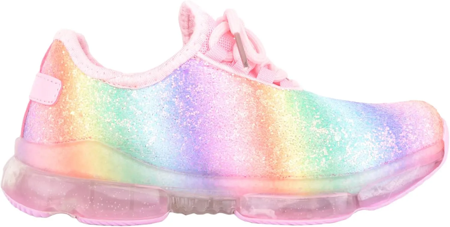 Childrens Kids Girls Sparkle Glitter Rainbow Casual Sports Running Walking Trainers Sneakers