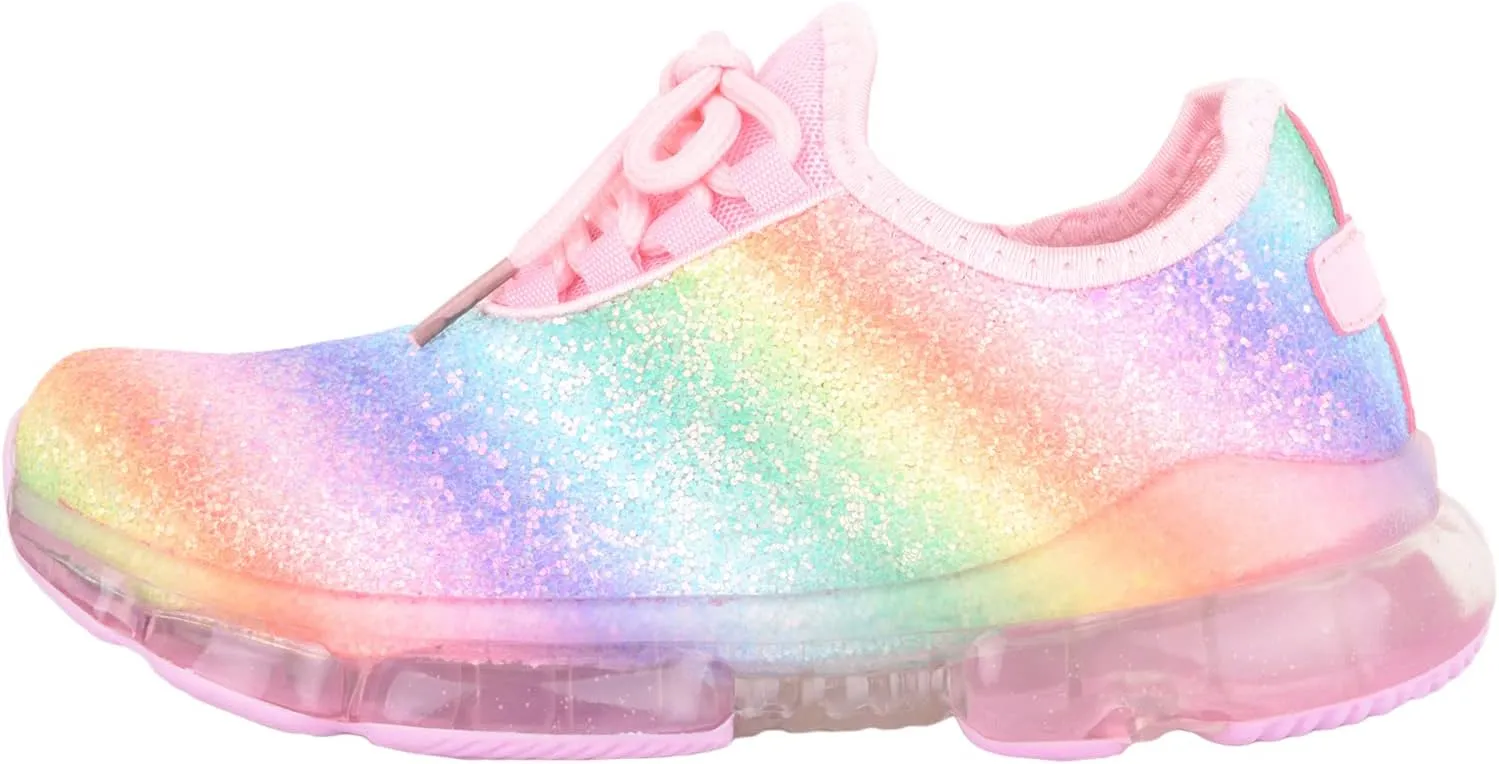 Childrens Kids Girls Sparkle Glitter Rainbow Casual Sports Running Walking Trainers Sneakers