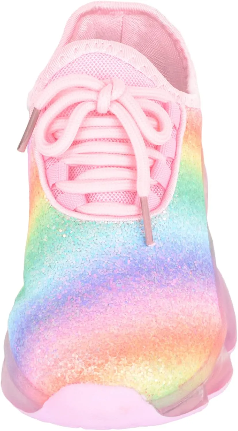 Childrens Kids Girls Sparkle Glitter Rainbow Casual Sports Running Walking Trainers Sneakers
