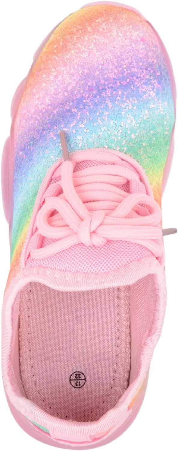 Childrens Kids Girls Sparkle Glitter Rainbow Casual Sports Running Walking Trainers Sneakers