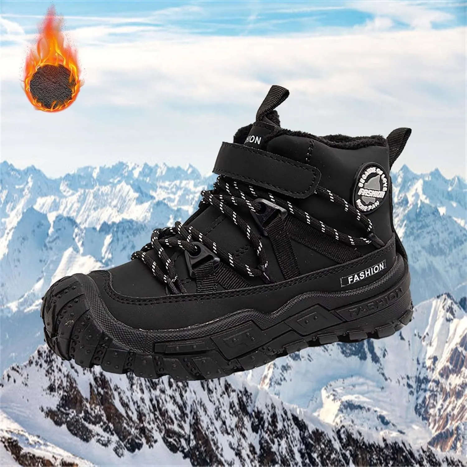 Chunky Sole Non Slip Snow Sneaker for Childrens Boys Kids Fuzzy Lined aterproof Sport Shoes Booties Outdoor Ski Cozy