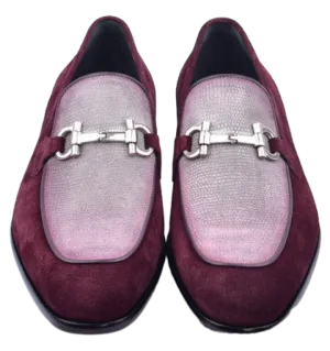 Corrente Men's Dress Casual Shoes Bit Buckle loafer Burgundy-Grey 6376