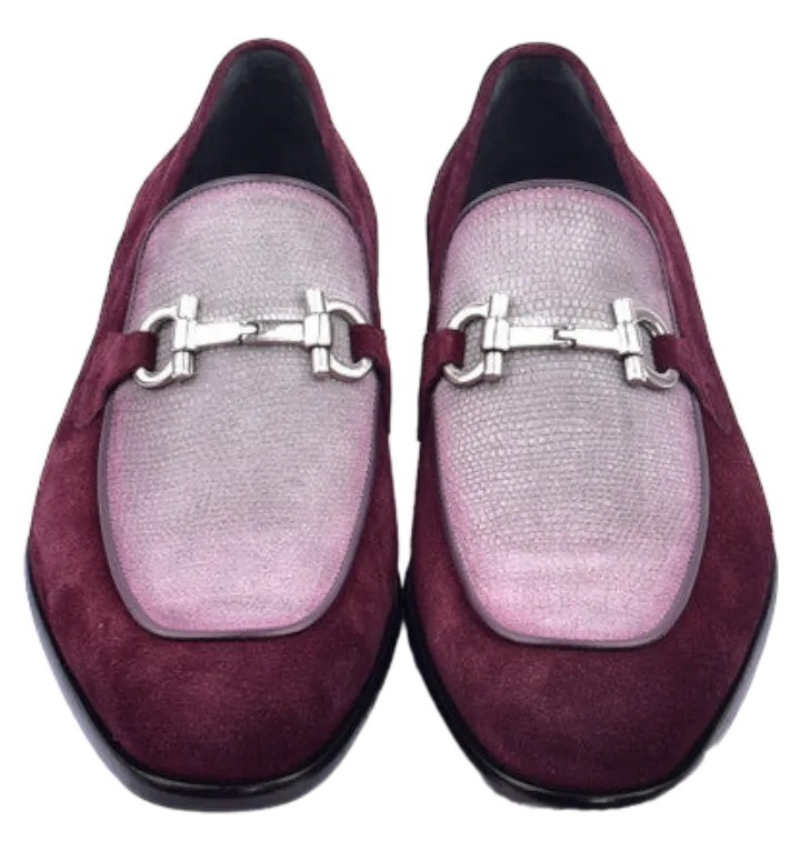 Corrente Men's Dress Casual Shoes Bit Buckle loafer Burgundy-Grey 6376