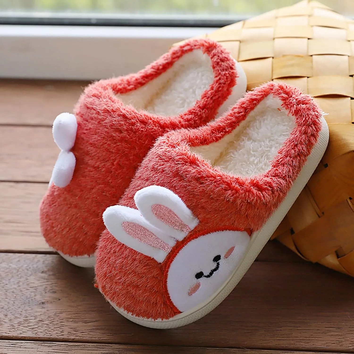 Cute Bunny Fuzzy Slipper For Girls Baby Kids Toddler House Indoor Flat Shoes artoon Animal Warm Cozy Casual Shoes