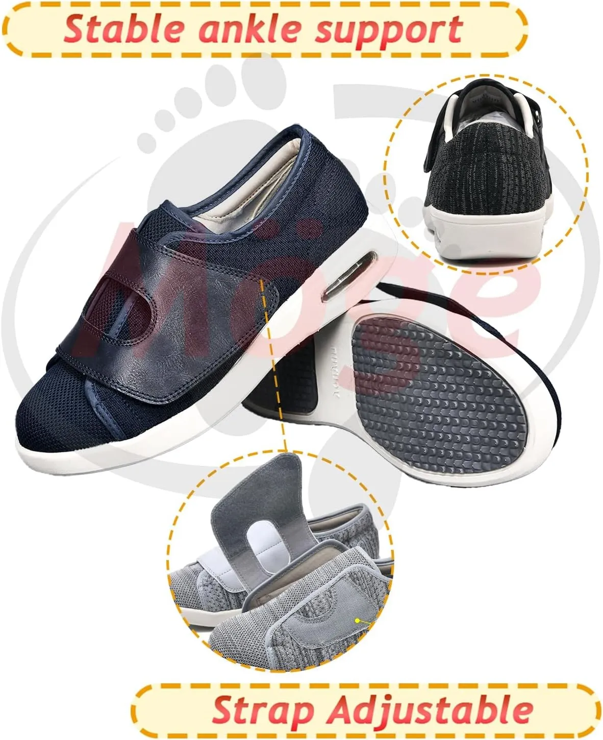 Diabetic Shoes for Men, Men's Wide Width for Adjustable Closure Breathable Lightweight Non Slip Air Cushion Mens fit Slippers