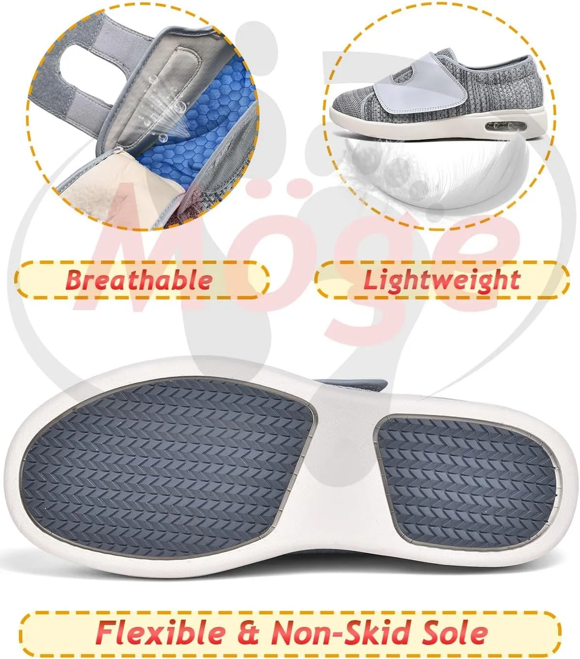 Diabetic Shoes for Men, Men's Wide Width for Adjustable Closure Breathable Lightweight Non Slip Air Cushion Mens fit Slippers
