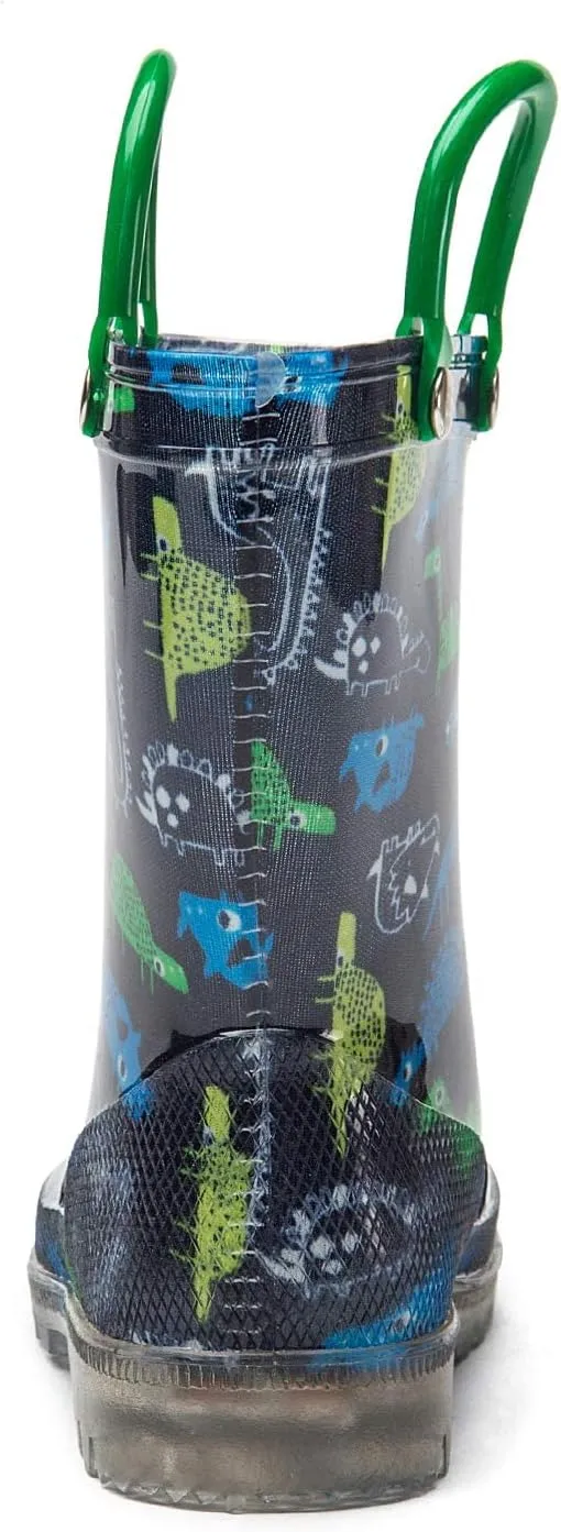 DKSUKO Toddler Rain Boots Glitter Waterprof Rubber Boots with Easy-on Handles