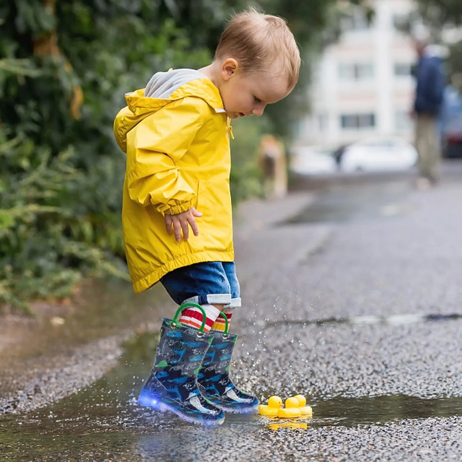DKSUKO Toddler Rain Boots Glitter Waterprof Rubber Boots with Easy-on Handles