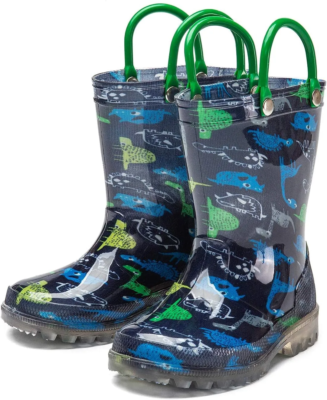 DKSUKO Toddler Rain Boots Glitter Waterprof Rubber Boots with Easy-on Handles