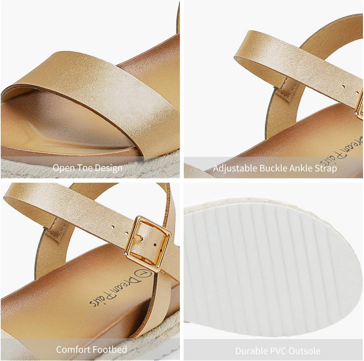 DREAM PAIRS Womens Open Toe Ankle Strap Espadrille Casual Flatform Platform Wedge Sandals
