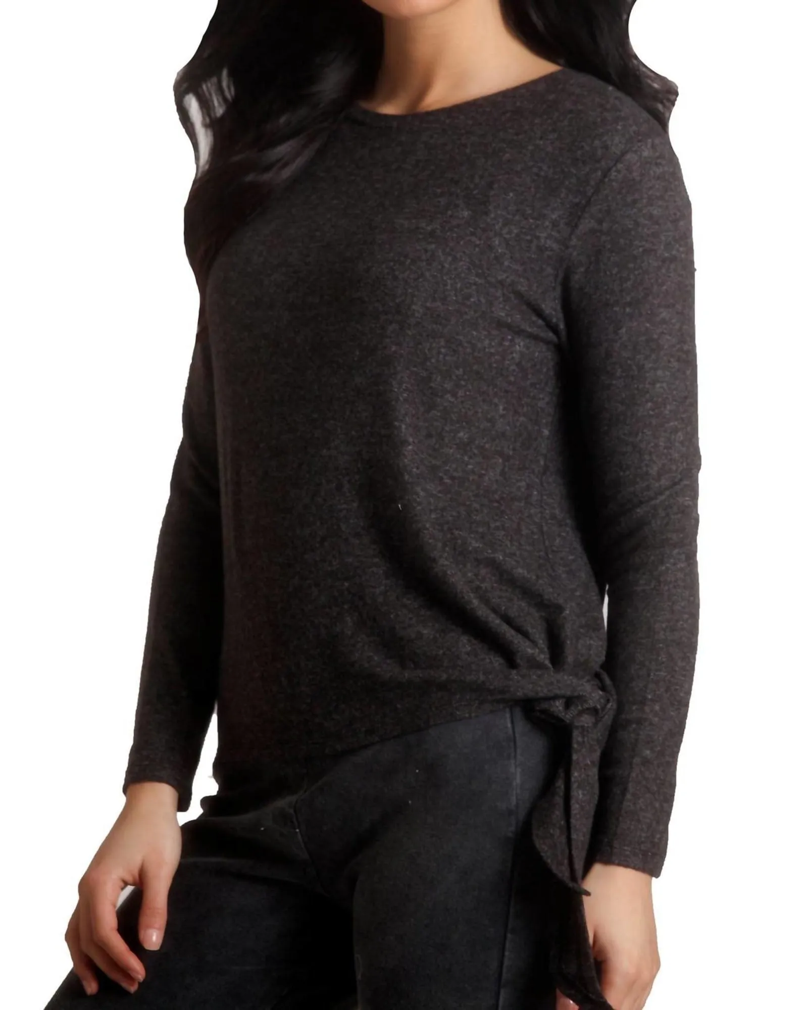 Ellie Side Tie Kashmira Sweater in Charcoal | Charcoal
