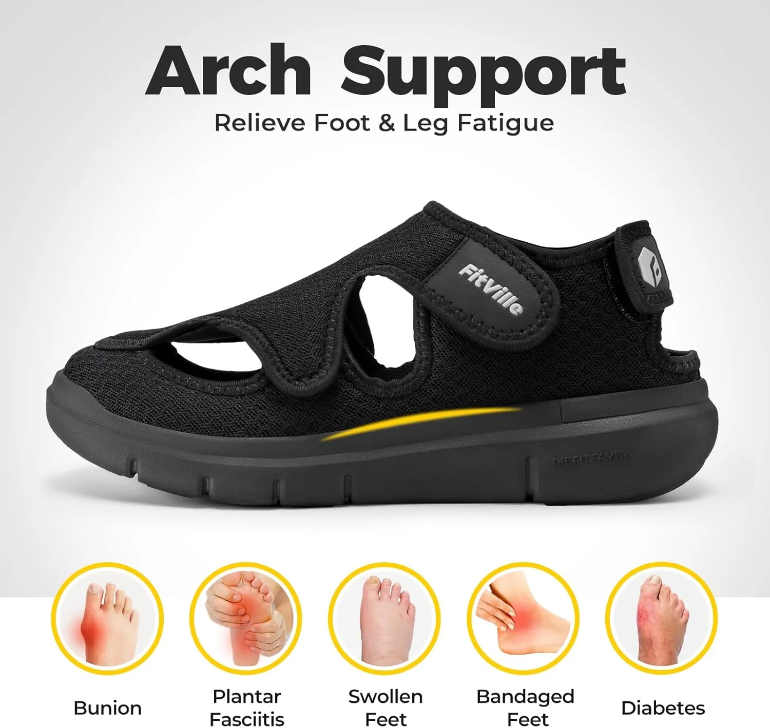 FitVille Diabetic Sandals for Women,Wide Width Diabetic Shoes with Arch Support,Fully Adjustable Straps Sandals for Women