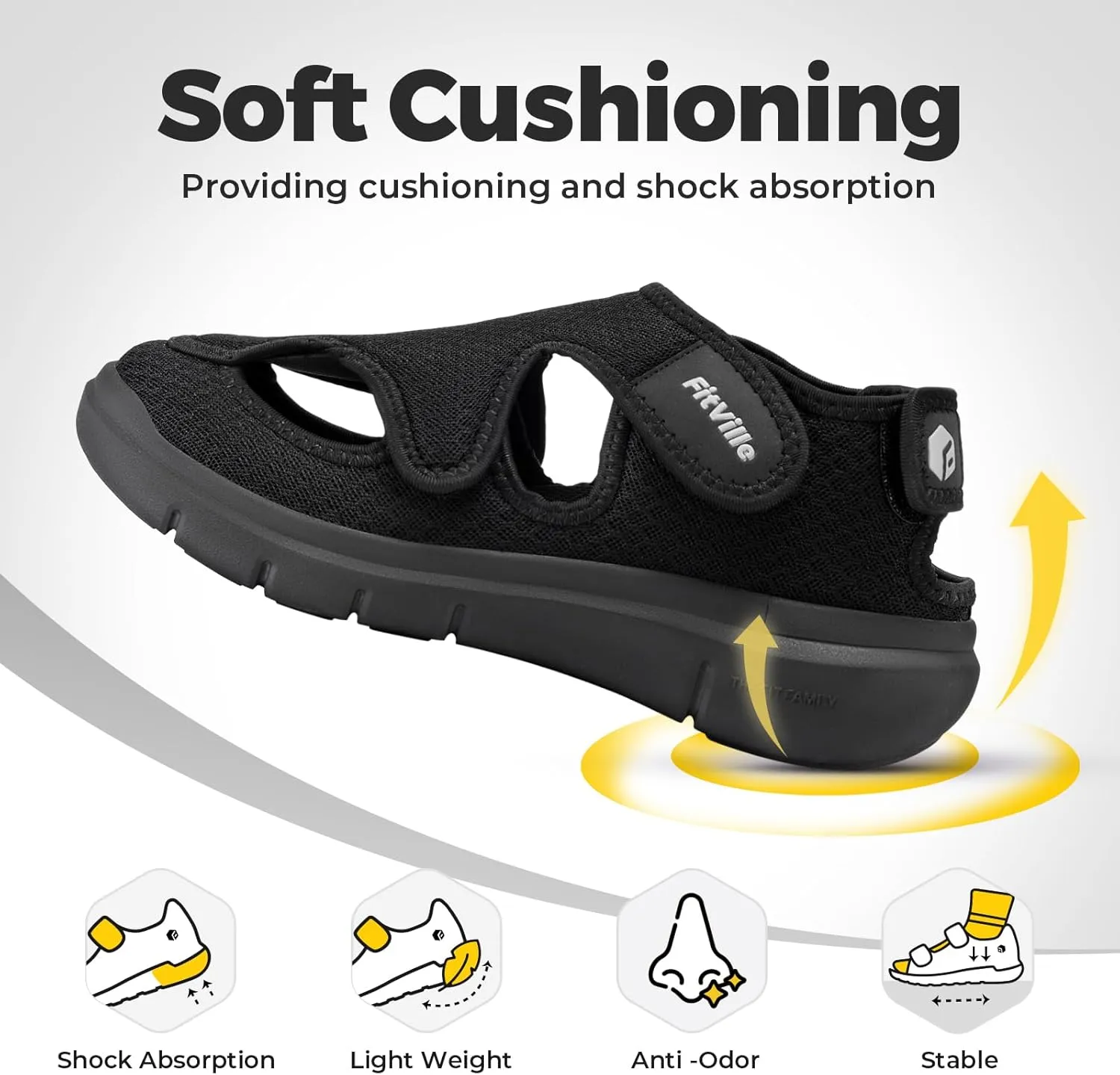 FitVille Diabetic Sandals for Women,Wide Width Diabetic Shoes with Arch Support,Fully Adjustable Straps Sandals for Women