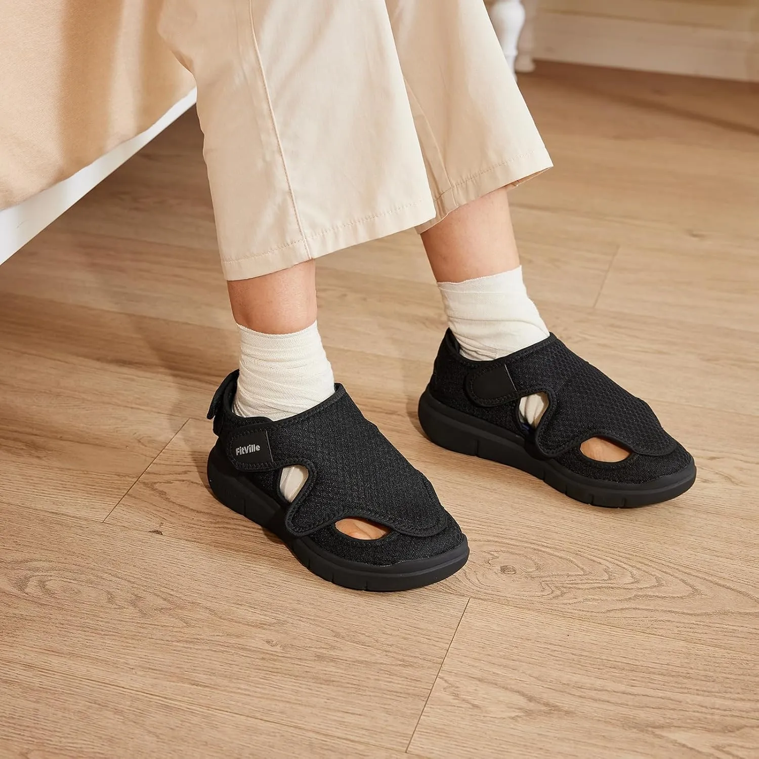 FitVille Diabetic Sandals for Women,Wide Width Diabetic Shoes with Arch Support,Fully Adjustable Straps Sandals for Women