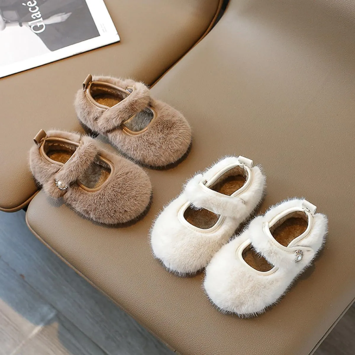 Girls Cozy Flats Lightweight Plush Linned Non-Slip Indoor Outdoor Home Shoes for Toddler/Little Kid