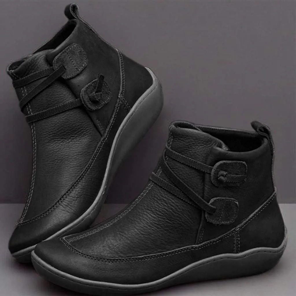 Hbeylia Women's Fashion Sneaker Booties Casual Leather Lace Up Ankle Boots Walking Shoes Vintage Retro Round Toe Side Zip Flat Short Boots For Women Men Ladies