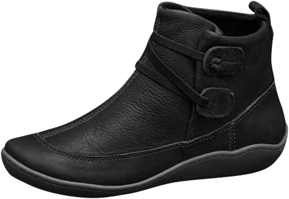 Hbeylia Women's Fashion Sneaker Booties Casual Leather Lace Up Ankle Boots Walking Shoes Vintage Retro Round Toe Side Zip Flat Short Boots For Women Men Ladies