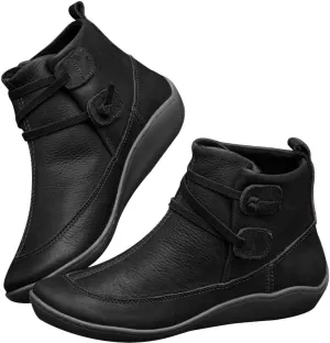 Hbeylia Women's Fashion Sneaker Booties Casual Leather Lace Up Ankle Boots Walking Shoes Vintage Retro Round Toe Side Zip Flat Short Boots For Women Men Ladies