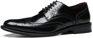 HOOENG Dress Oxford for Men Lace Up Wing Tip Brogue Embossed Round Burnished Toe Leather Non Slip Rubber Sole Low Top Anti-Slip Block Heel Classic (Color : Black, Size : 10)