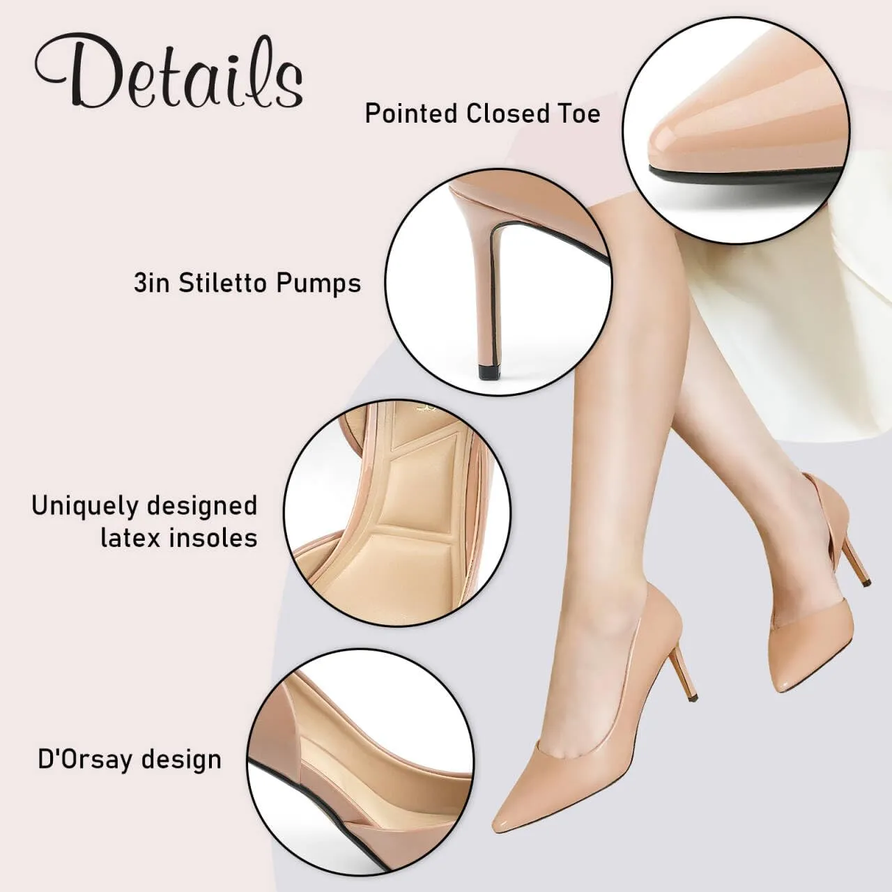 JENN ARDOR Women's Pumps High Heels Pointed Closed Toe Stiletto D'Orsay 3 in Comfortable Soft Wedding Bride Guest Party Dress Classic Elegant Pumps Casual Work Shoes