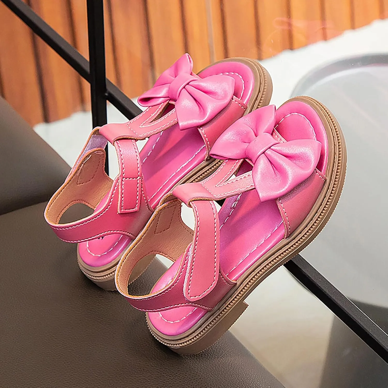 Kids Girls Summer Low Heel Sandals Open Toe Ankle Strap Dress Shoes Wedding Party For Toddler Kids Bowknot Princess Baby Sandals