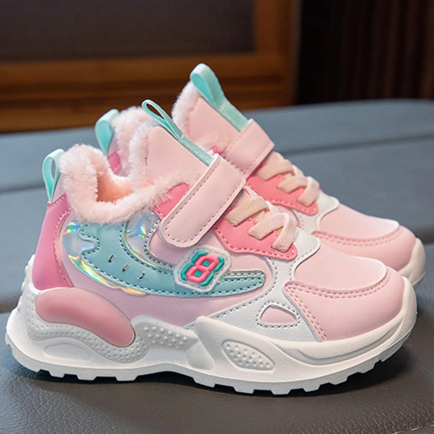 Kids Girls Warm Fr Sneakers Cozy Fleece Cotton Snow Shoes Toddler Non-Slip Outdoor Walking Water Proof Booties
