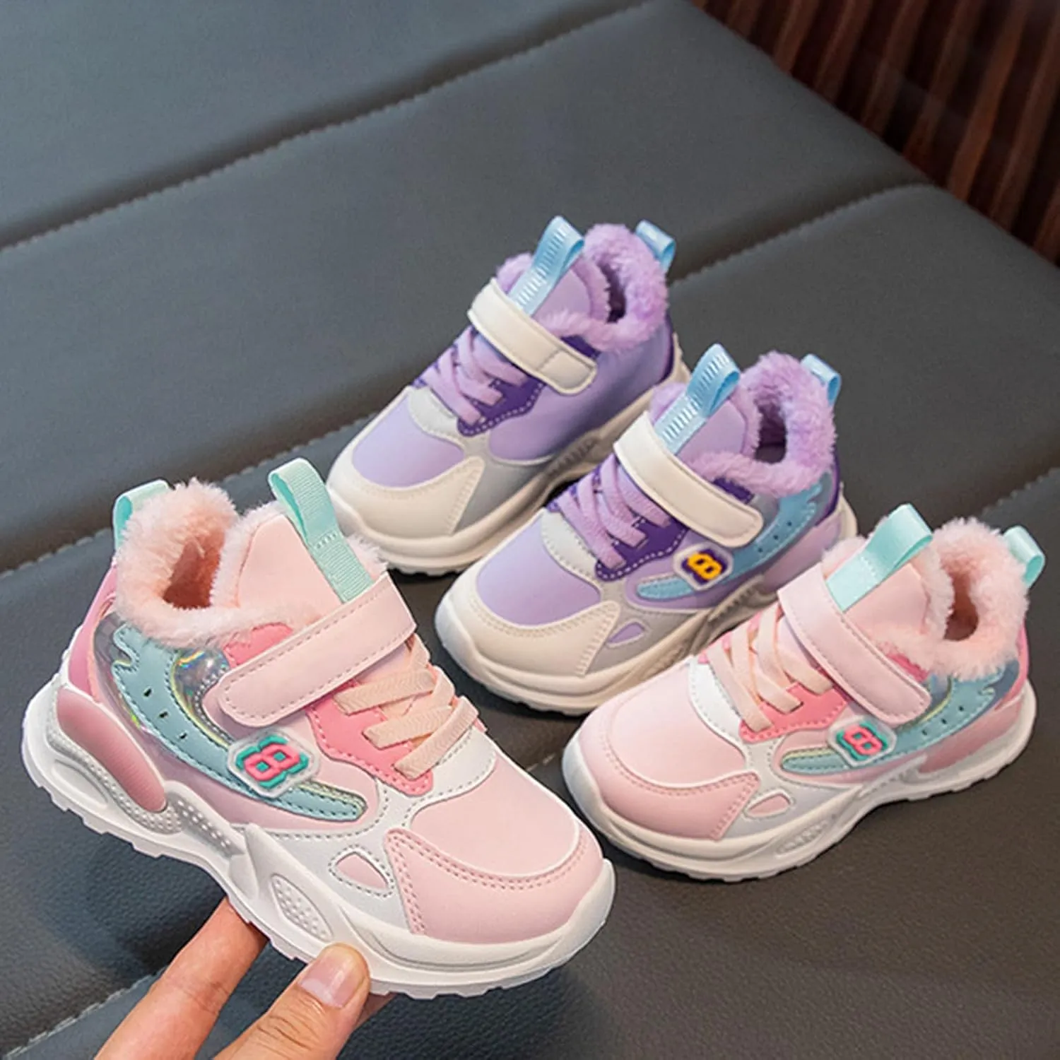 Kids Girls Warm Fr Sneakers Cozy Fleece Cotton Snow Shoes Toddler Non-Slip Outdoor Walking Water Proof Booties