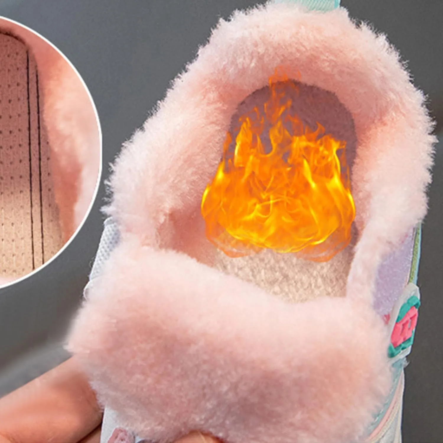 Kids Girls Warm Fr Sneakers Cozy Fleece Cotton Snow Shoes Toddler Non-Slip Outdoor Walking Water Proof Booties
