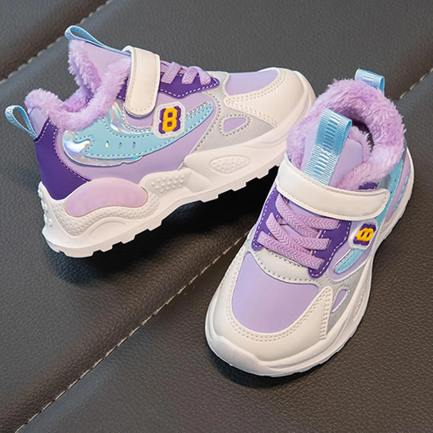 Kids Girls Warm Fr Sneakers Cozy Fleece Cotton Snow Shoes Toddler Non-Slip Outdoor Walking Water Proof Booties