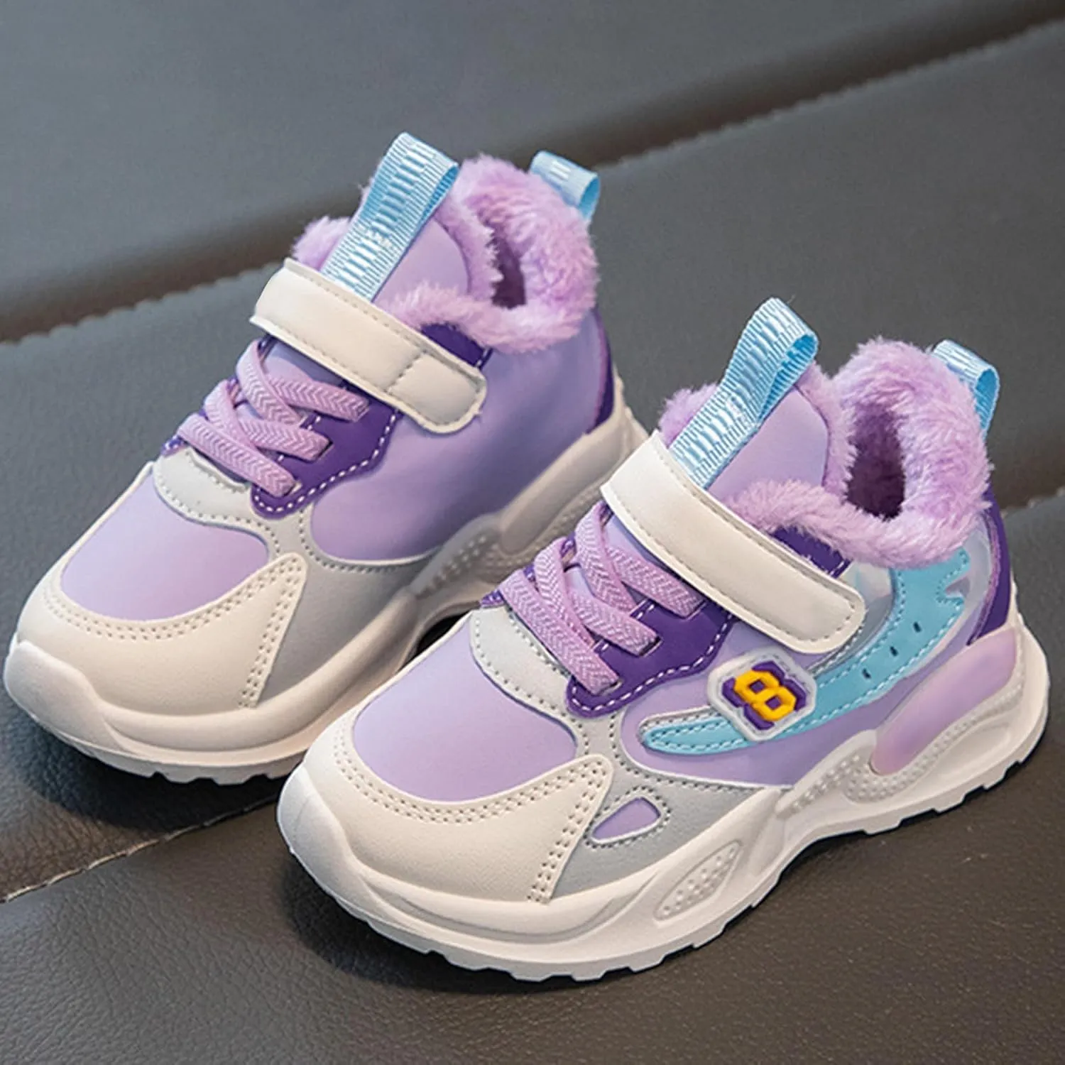 Kids Girls Warm Fr Sneakers Cozy Fleece Cotton Snow Shoes Toddler Non-Slip Outdoor Walking Water Proof Booties