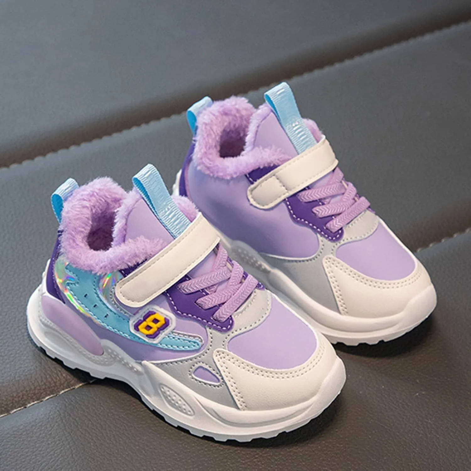 Kids Girls Warm Fr Sneakers Cozy Fleece Cotton Snow Shoes Toddler Non-Slip Outdoor Walking Water Proof Booties