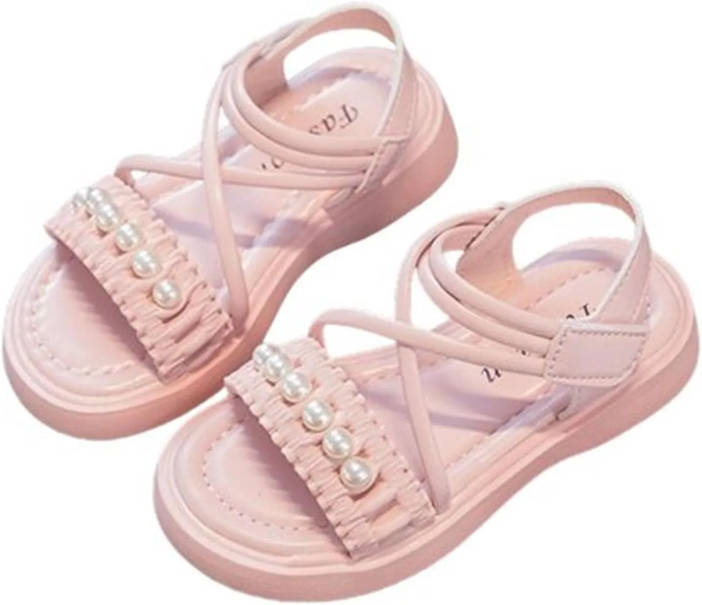 Kids Teen Girl Strap Open Toe Sandals Pearl Flat Bottomed Non Slip Daily Casual Dress Roman Shoes